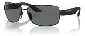 Óculos De Sol Prada Linea Rossa Ps 50zs - 65 - 1ab02g Armação Preto Haste Preto Lente Cinza Desenho Retangular