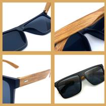 Óculos De Sol Quadrado Madeira Bambu Clássico Preto