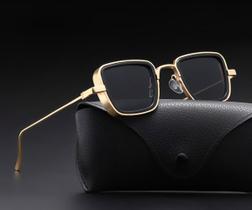 Óculos De Sol Quadrado Masculino Dourado Em Metal Moda Square Vintage
