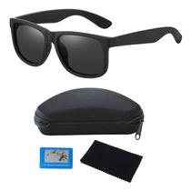 Óculos De Sol Quadrado Masculino Feminino Proteção UV400 Polarizado Todo Preto Com Kit Acessórios