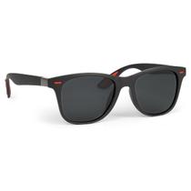 Óculos De Sol Quadrado Preto Com Detalhes Vermelho Leve Moderno Proteção UV