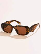 Óculos de Sol Quadrado Retangular Leopard Marrom Geométrico UV400