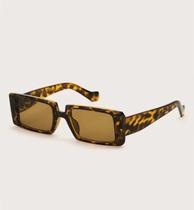 Óculos de Sol Quadrado Retangular Leopard Marrom Retro Vintage UV400