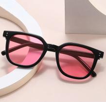 Óculos de Sol Quadrado Retangular Rosa Claro Transparente Kpop Idol Retro Vintage UV400