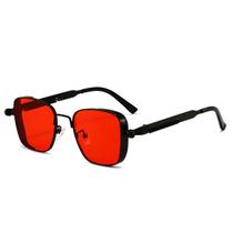 Óculos de Sol Quadrado Vintage em Metal SteamPunk Vermelho - Óculos de Sol Quadrado Vintage em Metal SteamPunk Vermelho -