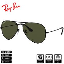 Óculos de Sol Ray-Ban Aviator Clássico Armação Preto Lentes Verde Clássica G-15 Polarizado - RB3025L 002/58 62-14