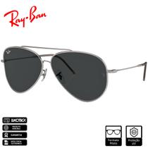 Óculos de Sol Ray-Ban Original Aviator Reverse Prata Polido Cinza Escuro Clássico - RBR0101S 003/GR 59