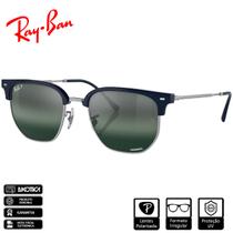 Óculos de Sol Ray-Ban Original New Clubmaster Azul Sobre Prata Polido Prata/Azul Chromance Polarizado - RB4416 6656G6 53