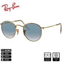 Óculos de Sol Ray-Ban Original Round Flat Lenses Ouro Polido Azul Claro Degradê - RB3447NL 001/3F 53