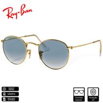 Óculos de Sol Ray-Ban Round Lentes Planas Polido Ouro Azul Claro Degradê - RB3447NL 001/3F 53-21