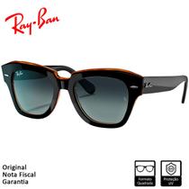 Óculos de Sol Ray-Ban State Street Polido Preto Cinza/Azul Degradê - RB2186 132241 49-20
