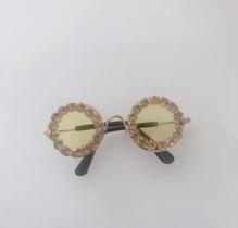 Óculos de Sol Redondo Com Strass Amarelo para cachorro e gato Óculos de Sol Redondo Com Strass Amarelo para cachorro e gato