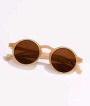 Óculos de Sol Redondo Oval Bege Marrom Clássico Retro Vintage UV400 - SUNONE