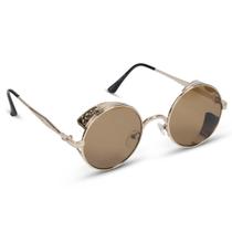 Óculos De Sol Redondo Steampunk Metal Proteção Lateral