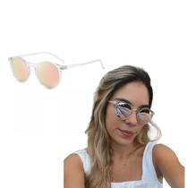 Óculos de Sol Redondo Transparente Paris Espelhado Rosa Leve Casual Esporte Polarizado UV400