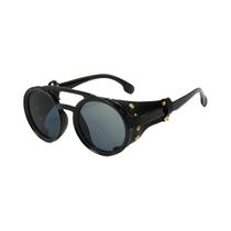 Óculos De Sol Redondos De Couro Steampunk Unissex UV400 Clássicos Com Protetores Laterais Óculos De Sol Redondos De Couro Steampunk Unissex UV400 Clássicos Com Protetores Laterais