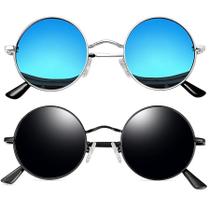 Óculos de sol redondos Joopin Steampunk Teashade Circle Óculos de sol polarizados UV400 para homens e mulheres (preto e azul espelhado) Óculos de sol redondos Joopin Steampunk Teashade Circle Óculos de sol polarizados UV400 para homens e mulheres (preto e azul espelhado)