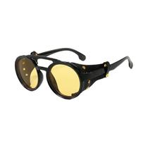 Óculos De Sol Redondos Unissex Em Couro Estilo Steampunk UV400 Com Protetores Laterais Clássicos