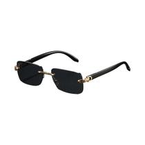 Óculos De Sol Retangulares Sem Armação De Luxo Unissex Com Textura De Madeira, Design De Onça, Moda Óculos De Sol Retangulares Sem Armação De Luxo Unissex Com Textura De Madeira, Design De Onça, Moda