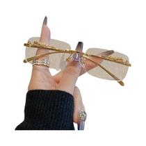 Óculos De Sol Retangulares Sem Armação Y2K Unissex UV400 Estilo Fashion Para Mulheres E Homens 12