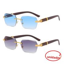 Óculos De Sol Retangulares Sem Moldura Com Armação De Madeira, 2 Peças, Luxo, Masculino E Feminino