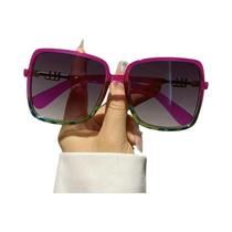 Óculos De Sol Retro Oversized De Duas Cores, Leves, Com Lentes Gradientes, Armação Azul E Vermelha