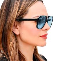 Óculos De Sol Retrô Revo Blogueira Retangular Azul Degrade -