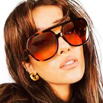 Óculos De Sol Retrô Revo Blogueira Retangular Onça Degrade -