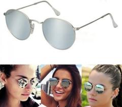 Óculos De Sol Round 3447 John Lennon Prata Espelhado Moderno Moda Praia UV400 Barato