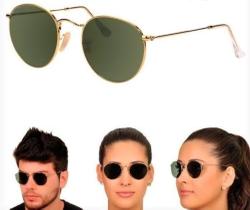 Óculos De Sol Round John Lennon 3447 Dourado Verde G15 Masculino Feminino UV400