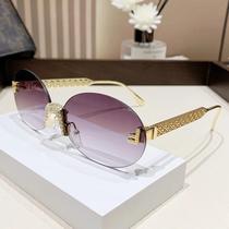 Óculos De Sol Sem Armação Com Design Oval E Corte Em Diamante, Estrutura Metálica 90281