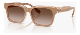 Óculos de sol Tory Burch Retangular armação bege lente marrom degradê