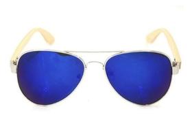 Óculos De Sol Unissex Aviador Bl Com Haste De Madeira