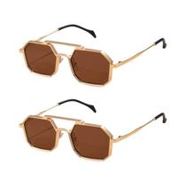 Óculos De Sol Unissex Com Armação Grande De Metal Em Polígono Duplo Preto E Marrom UV400 Moda Óptica Óculos De Sol Unissex Com Armação Grande De Metal Em Polígono Duplo Preto E Marrom UV400 Moda Óptica