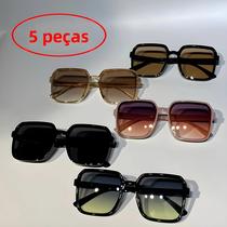 Óculos De Sol Unissex De Armação Grande, Estilo Casual, 5 Peças, Quadrados, 2024, Estilo Urbano,