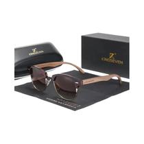 Óculos De Sol Unissex Polarizados UV400 Com Armação Redonda De Madeira De Noz KINGSEVEN, Óculos