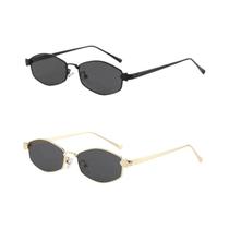 Óculos De Sol Unissex Vintage Com Lentes Pretas Estilo Punk Poligonais 2 Peças Moda Metal Hexagonal