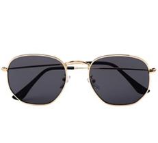 Óculos De Sol UVA Hexagonal Preto com Dourado Óculos De Sol UVA Hexagonal Preto com Dourado