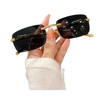 Óculos De Sol Vintage Com Armação Dourada Em Estilo Leopardo, Sem Aro, Design De Moda, UV400