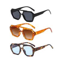 Óculos De Sol Vintage Para Mulheres, 3 Peças, Com Dupla Ponte, Estilo Quadrado, Gradiente Azul