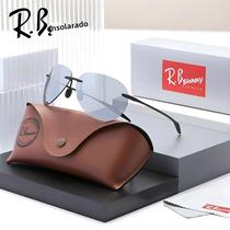 Óculos De Sol Vintage RBsunny Pilot Polarizados Sem Armação Anti-UV400 Grande Lente Aviador Para