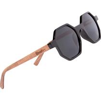 Óculos de sol Woodies Polarized Walnut Wood Hexagon Black Frame