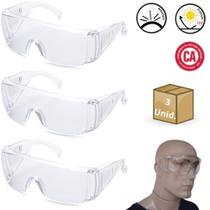 Oculos Epi Segurança Uv Ca Sobrepor Incolor Proteçao Anti Risco Frontal Lateral Trabalho kit 3 Unids