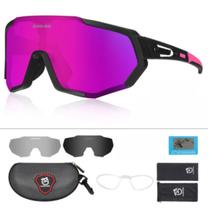 Óculos Esportivo Bike Corrida 3 Lentes Protetor Ocular com Suporte de Grau e Estojo Lente Espelhada - Queshark