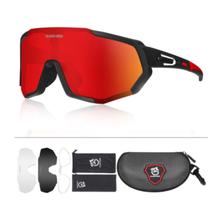 Óculos Esportivo Bike Corrida 3 Lentes Protetor Ocular com Suporte de Grau e Estojo Lente Espelhada - Queshark