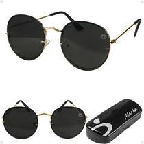 oculos feminino casual preto aço inoxidavel praia + case armação dourada presente moda lente preta