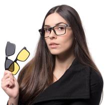 Óculos Feminino Quadrado armação de óculos Clipon 3 Em 1