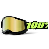 Óculos Goggle 100% Strata 2 Preto com Lente Dourada Espelhada