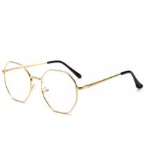 Óculos Grau Lente Anti Luz Azul Armação Geométrica Miopia Dourado Óculos Grau Lente Anti Luz Azul Armação Geométrica Miopia Dourado