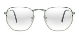 Óculos Hexagonal Armação Grau Unissex Vintage Prata